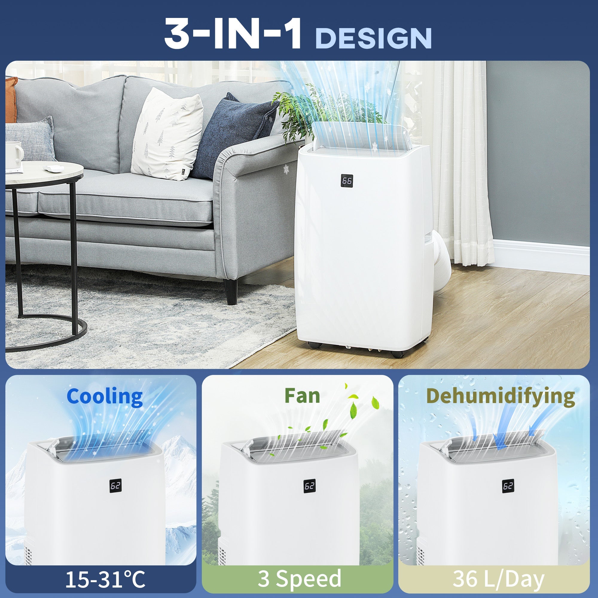HOMCOM 12000 BTU Portable Air Conditioner, AC Unit with Cool, Dehumidifier, Fan, 550 Sq. ft, 24H Timer On Off, Window Kit