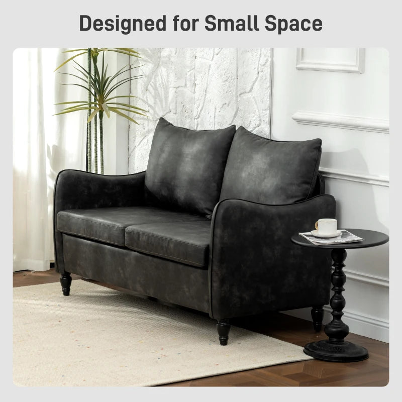 55" Loveseat Sofa, Small 2 Seater Couch with Solid Wood Legs, Modern PU Leather Upholstered Sofa for Small Spaces, Grey