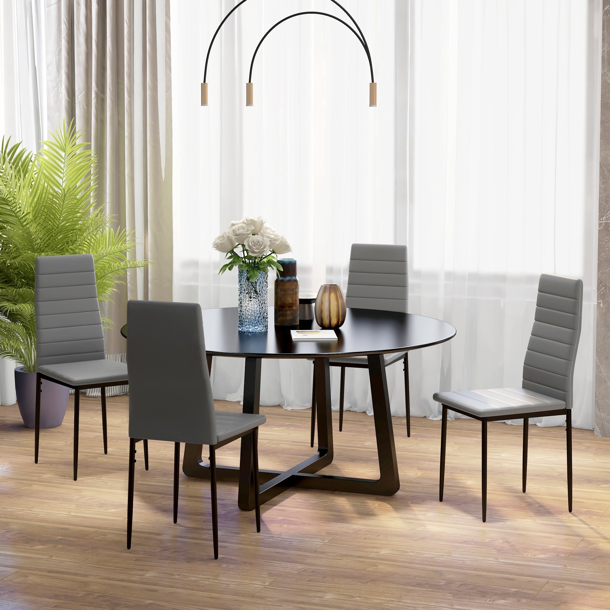 HOMCOM Dining Chairs - Modern Set of 4, High Back with PU Leather Upholstery & Metal Legs in Grey