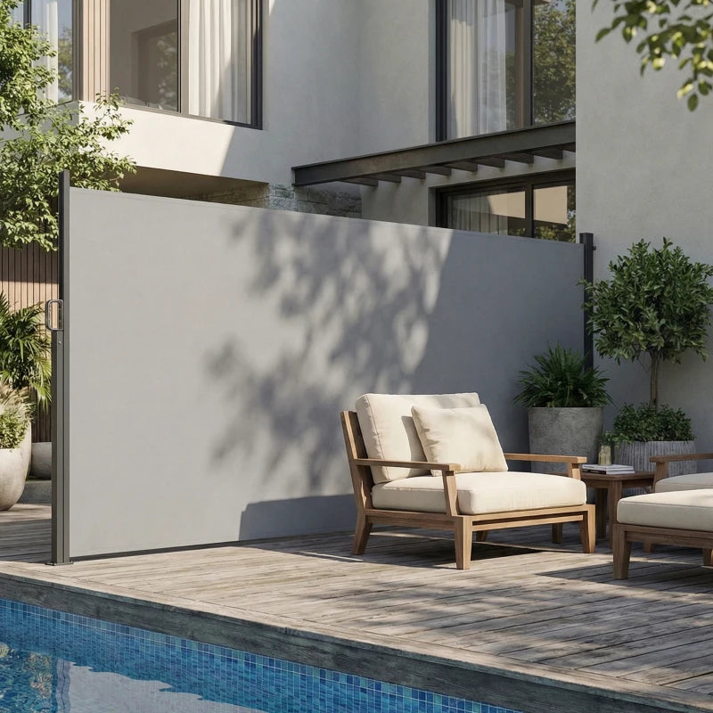 Retractable Side Awning, 165" x 73" Outdoor Privacy Screen, Water-Resistant, UV 50+, Light Grey
