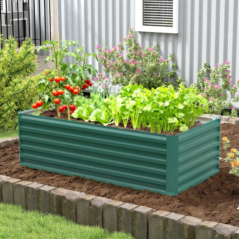 6' x 3' x 2' Raised Garden Bed, Galvanized Planter Box for Growing Flowers, Herbs and Vegetables, Dark Green