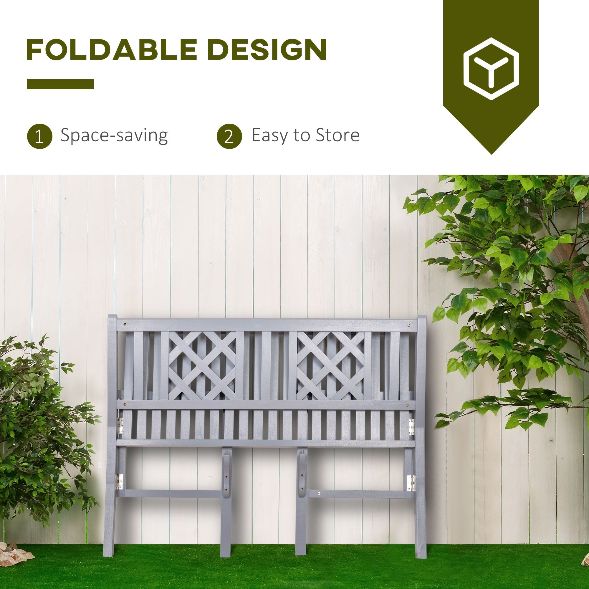 Outsunny Garden Bench 2-Seater Patio Wooden Loveseat Backrest Armrest Grey