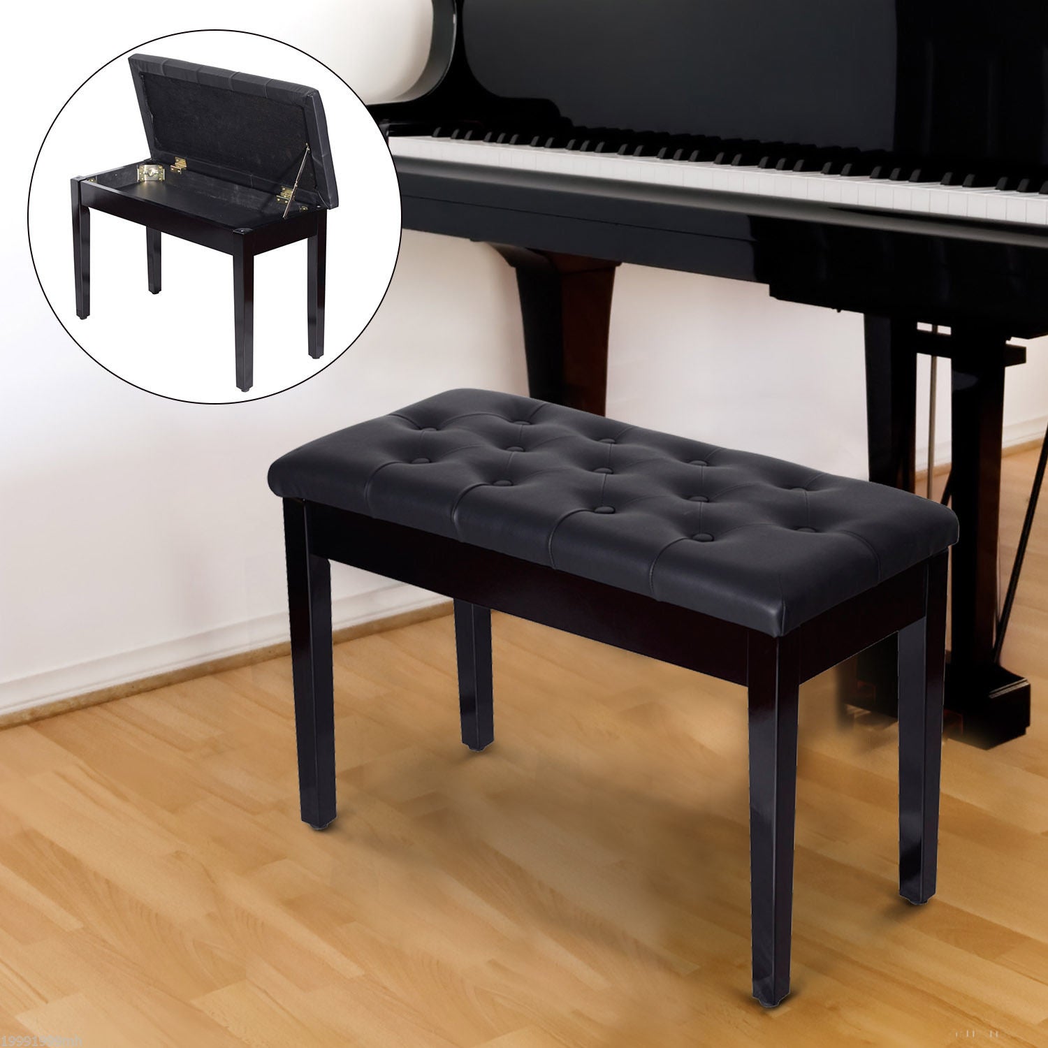 HOMCOM Padded Storage Piano Bench 30" Artist Keyboard Seat Faux Leather Black