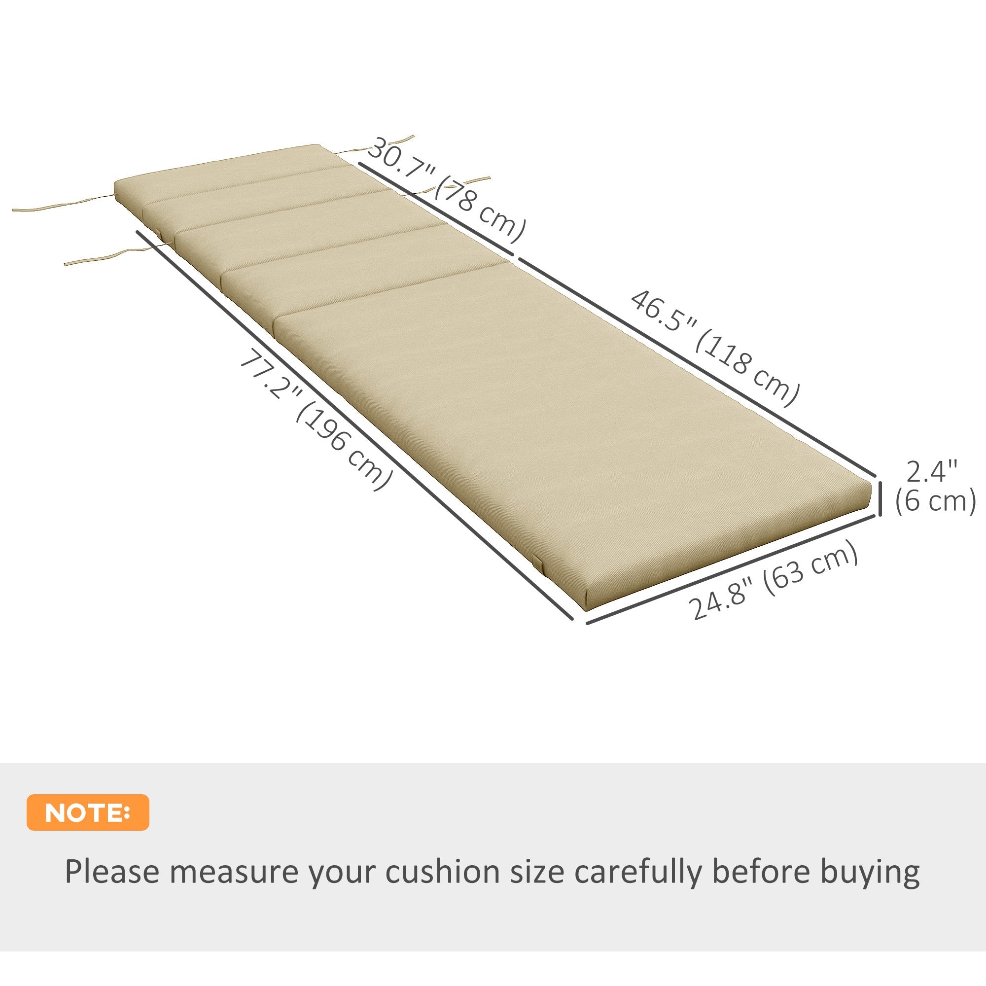 Outsunny Patio Chaise Lounge Chair Cushion Replacement Sun Lounger Pads with Headrest and Ties, Beige
