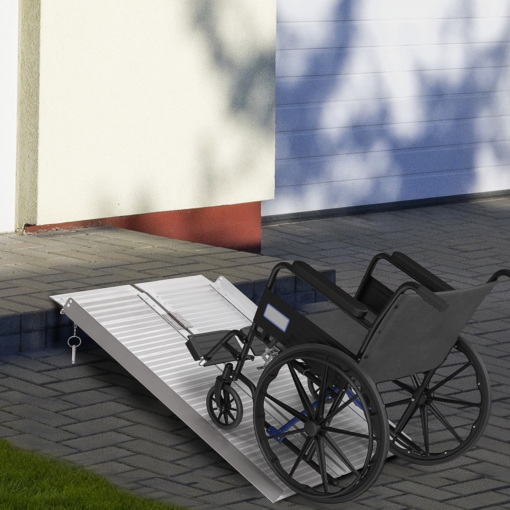 HOMCOM 3ft Wheelchair Ramp Foldable Portable Scooter Mobility Easy Access Carrier Ramp with Carrying Handle Aluminum Alloy