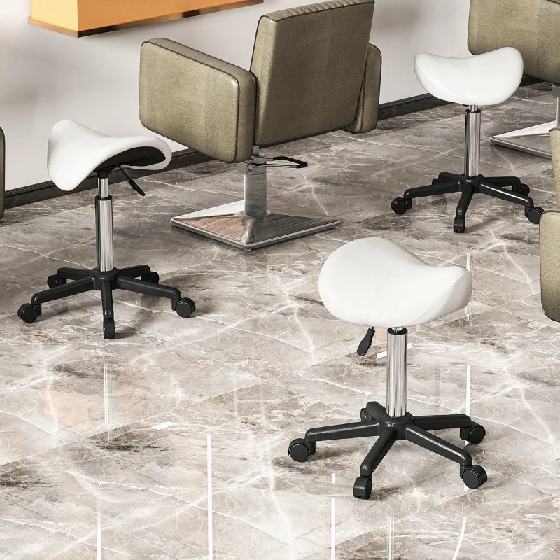 Saddle Stool, Adjustable Rolling Stool, White