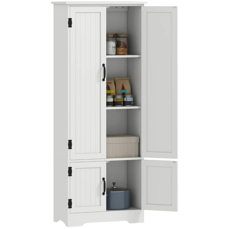 60" 4-Door Storage Cabinet Multi-Storey Large Space Pantry with Adjustable Shelves White