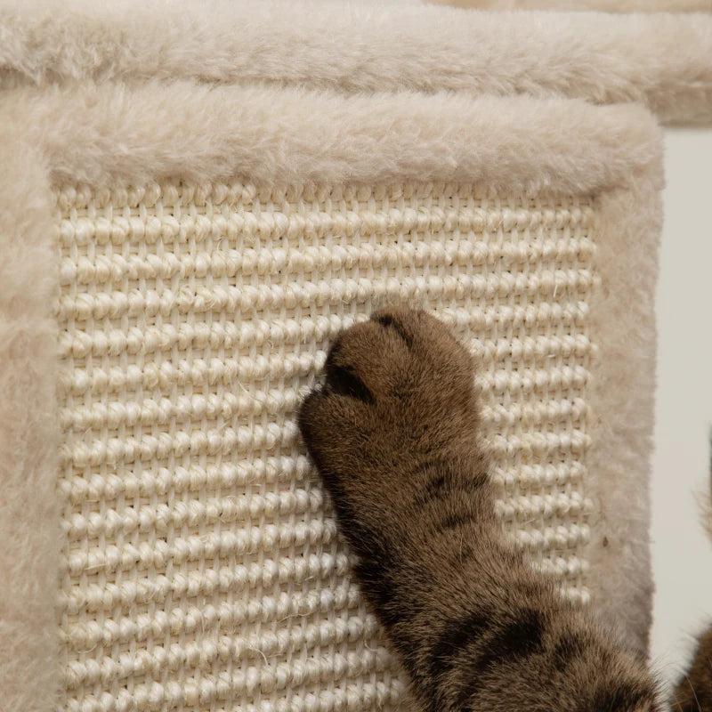 81" Large Cat Tree w/ Scratching Posts, Condos, Beds, Hammocks, Jumping Platforms, Toy Balls, Rope Cat Toy, Beige