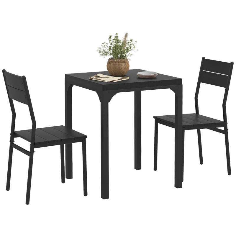 Dining Table Set for 2, 3 Piece Kitchen Table and Chairs with Metal Legs for Small Spaces, Black
