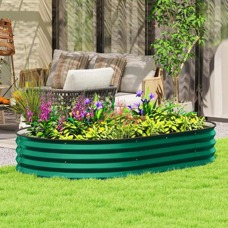5' x 3' x 1' Large Outdoor Planter Box, Galvanized Raised Garden Bed with Metal Plant Stake, Green