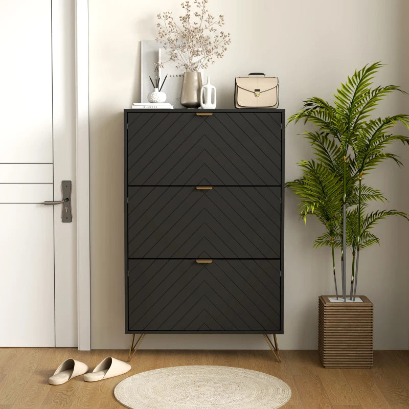 Modern Shoe Storage Cabinet with 3 Flip Drawers for 18 Pairs, Narrow Shoe Organizer for Entryway, Hallway, Black