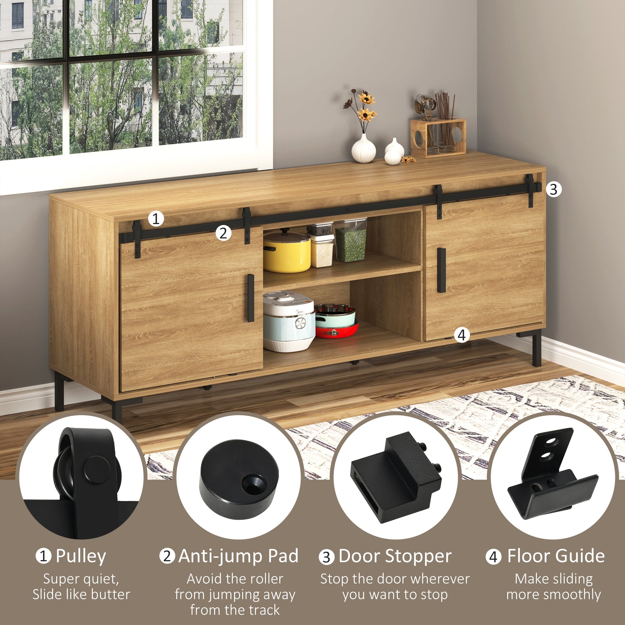 HOMCOM 6.6FT Mini Barn Door Hardware Kit, Sliding Barn Door Cabinet Hardware Kit for 19.5"W Double Doors, Black