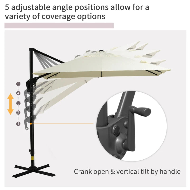 8'x8' Square Patio Hanging Offset Umbrella, Outdoor Cantilever Parasol w/ Cross Base, Cream White