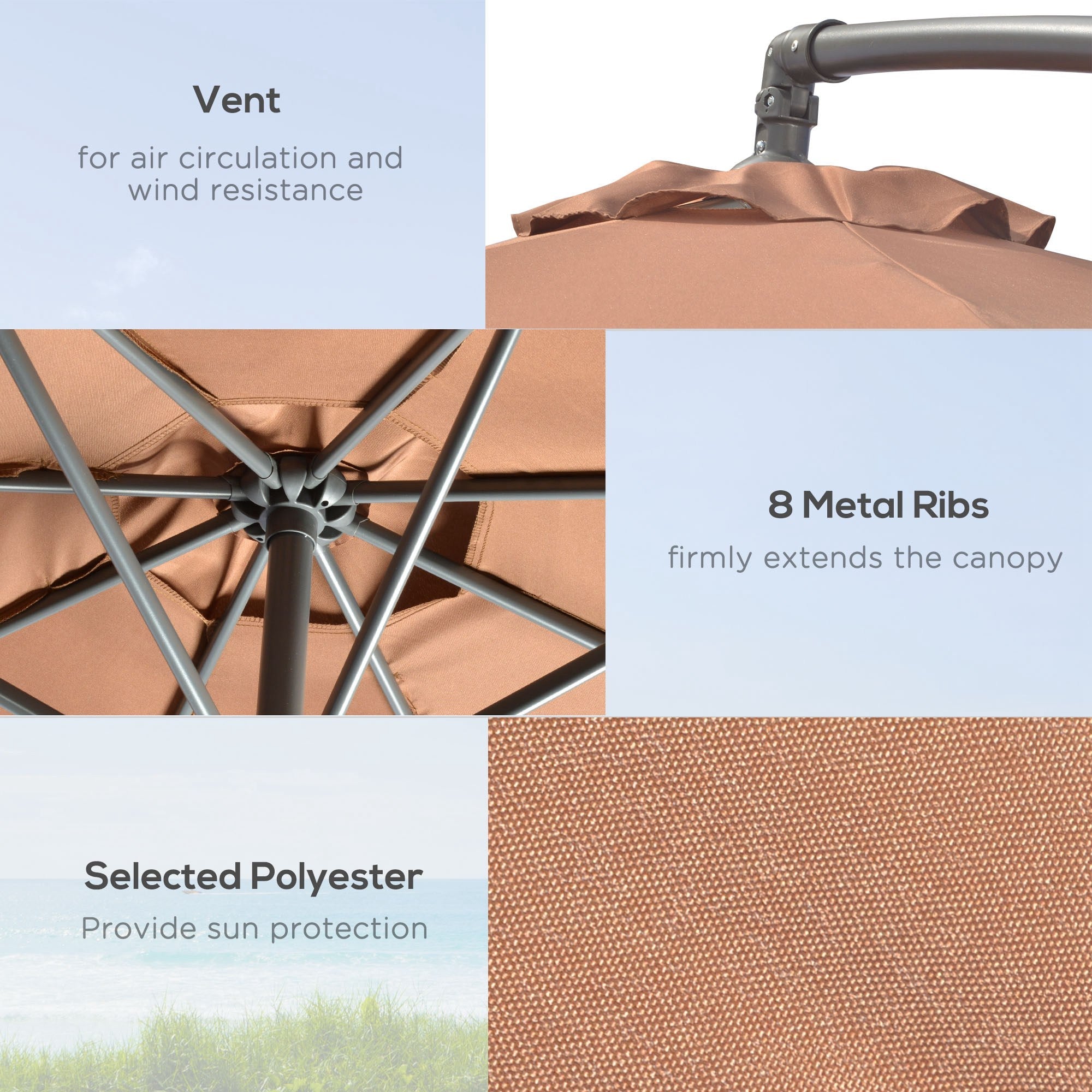 Outsunny 9.6ft Cantilever Patio Umbrella: Outdoor Hanging Parasol with UV Resistant Canopy, Crank & Base, Coffee