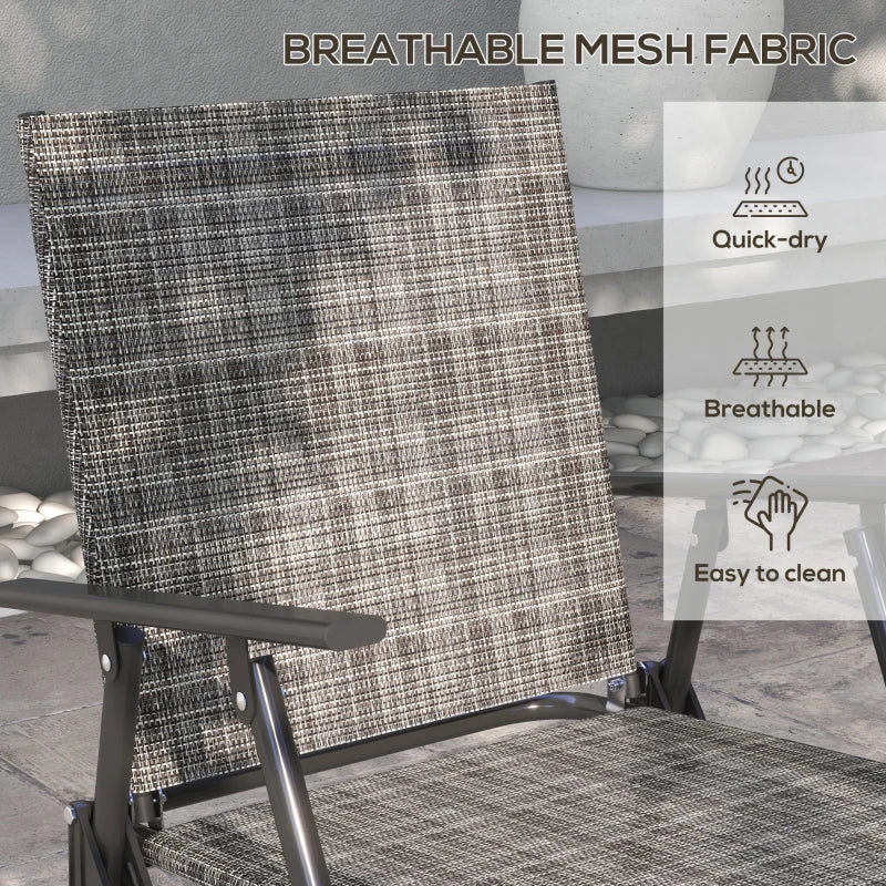 Outdoor 4 Pieces Patio Furniture Set, Garden Set with Two Foldable Armchairs, a Loveseat & Glass Top Table, Mixed Grey