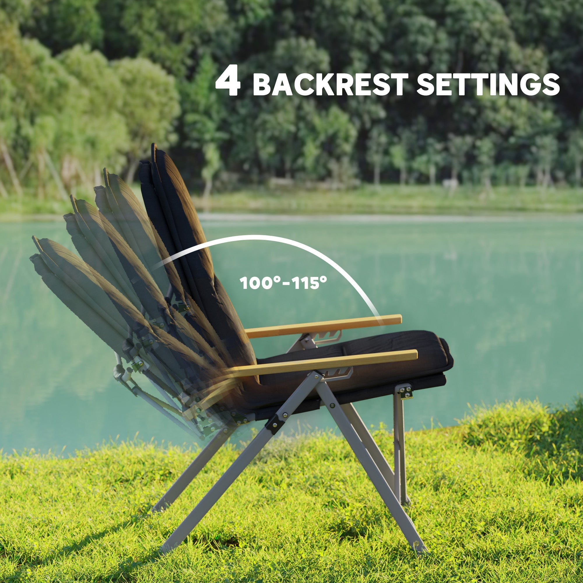 Outsunny Camping Chairs 2 Pack, Portable Folding Camp Chair with Padded Seat and Bag, Outdoor High Back Recliner, Black