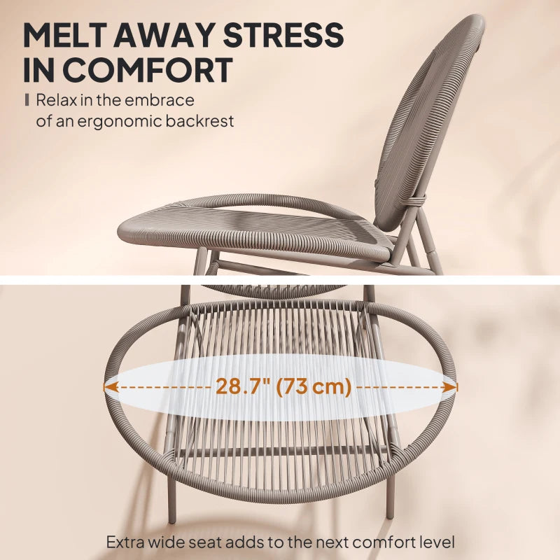 Rattan Bistro Set, 3 Pieces Wicker Patio Furniture Set, Acapulco Chairs and Steel Table for Porch, Balcony, Light Grey