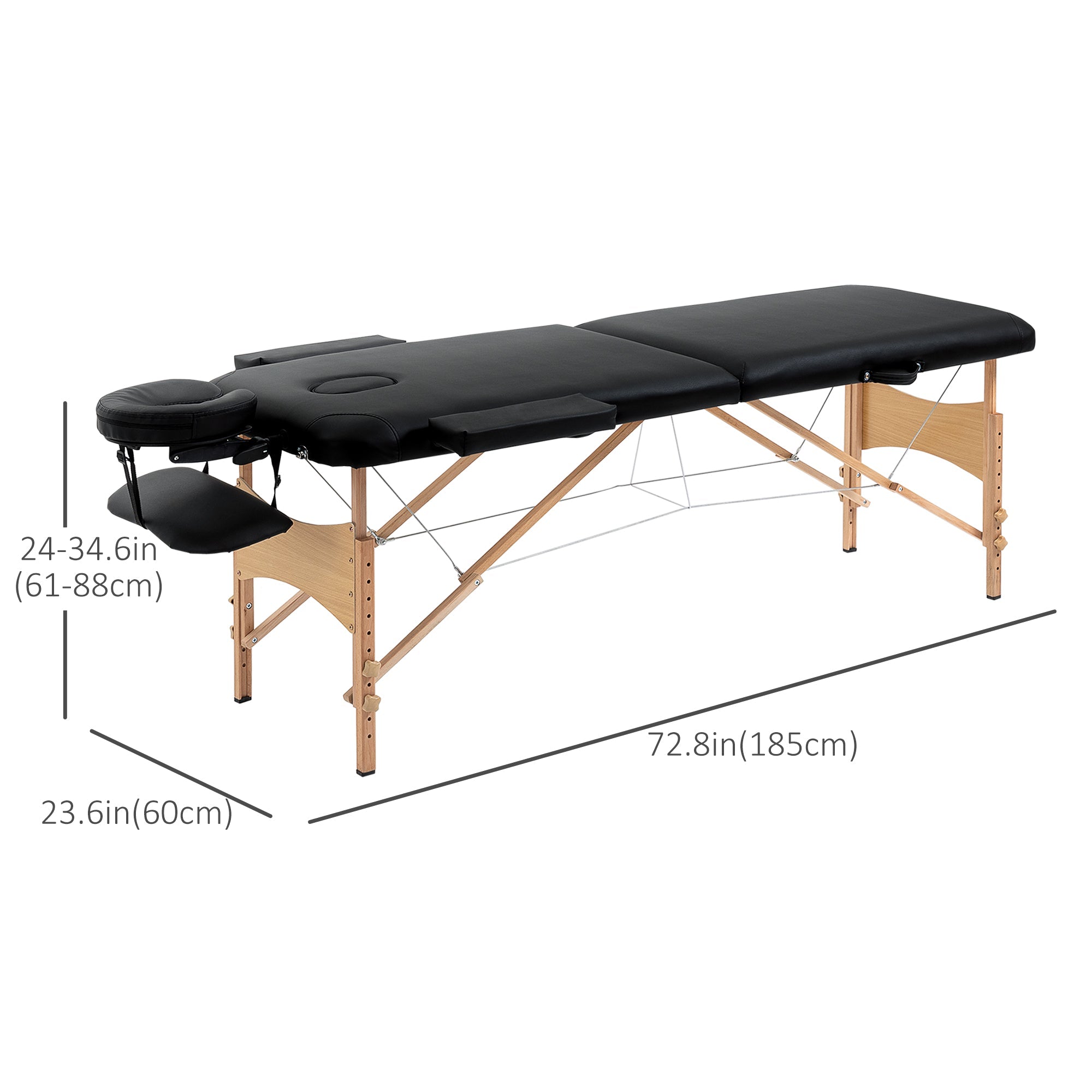 HOMCOM Professional 72" Portable Massage Table Adjustable Height Foldable Facial Spa Bed Black Color Salon