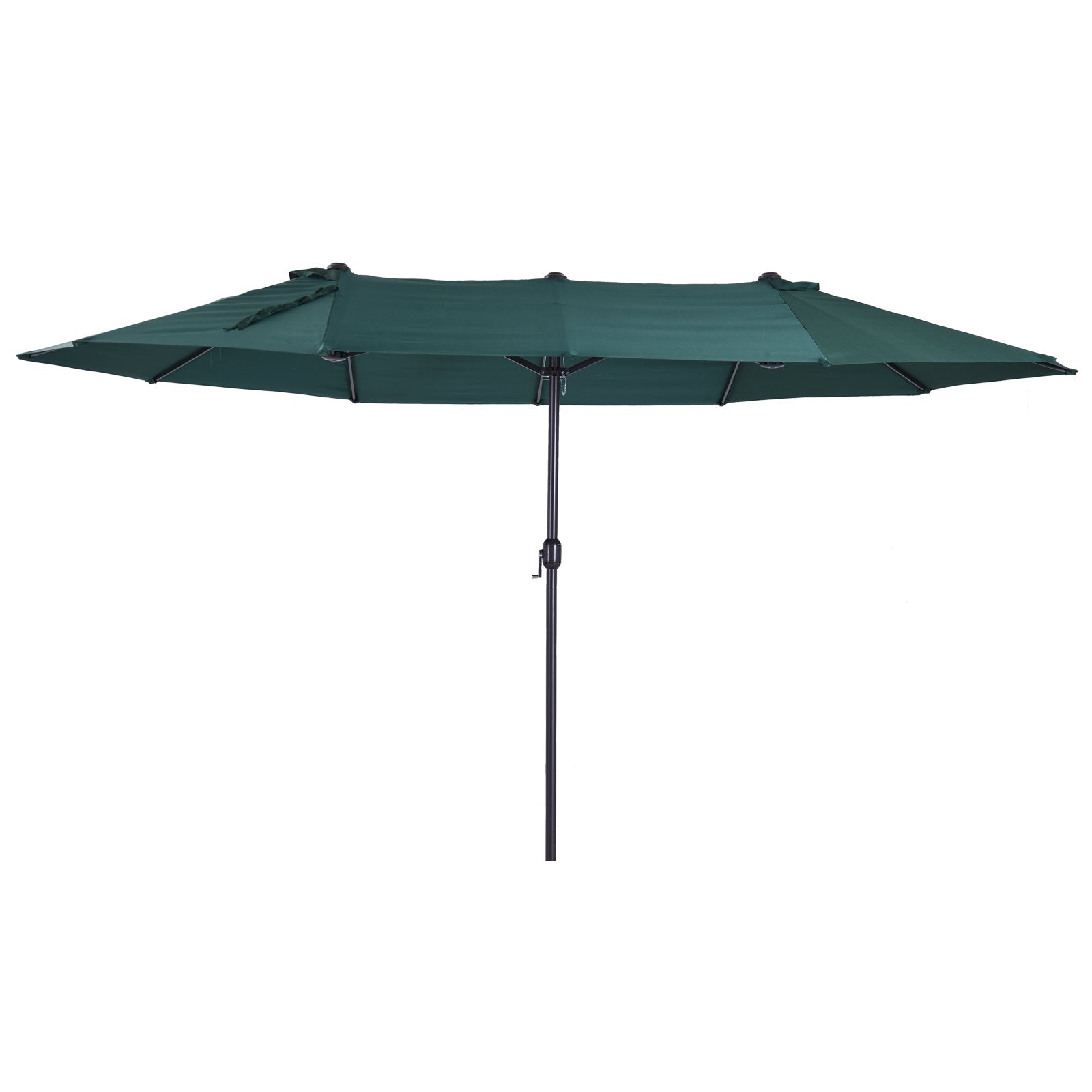 Outsunny 15' Outdoor Patio Umbrella with Twin Canopy Sunshade Steel Table Umbrella with Lift Crank Dark Green