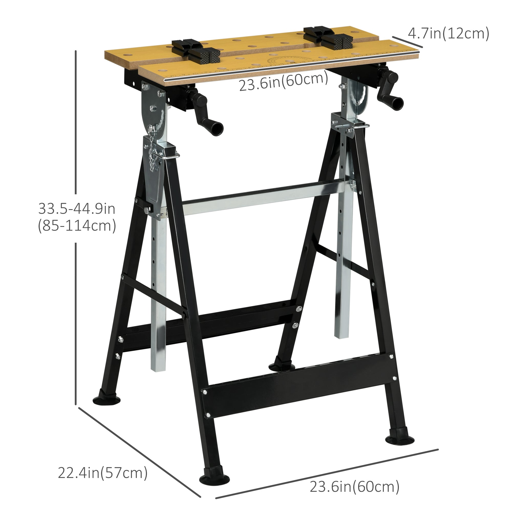 HOMCOM Work Bench Tool Stand with Adjustable Height and Angle, Carpenter Saw Table with 4 Clamps, Steel Frame, 220lbs Capacity