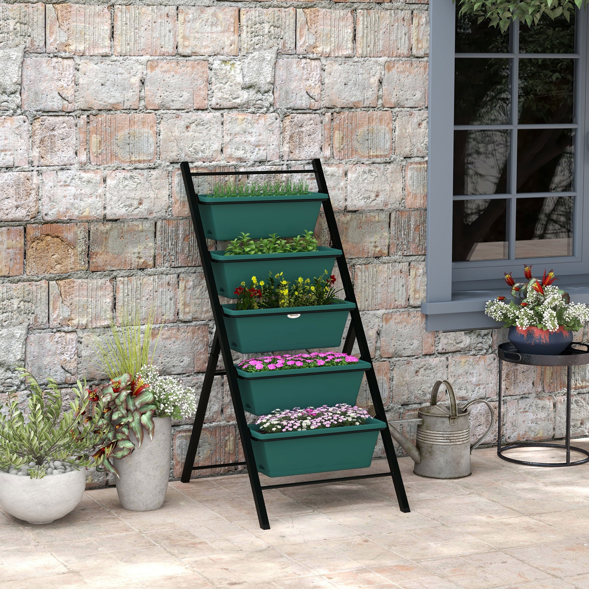 Outsunny 5-Tier Vertical Garden Planter Outdoor Plant Stand with 5 Container Boxes for Vegetables Flowers Green