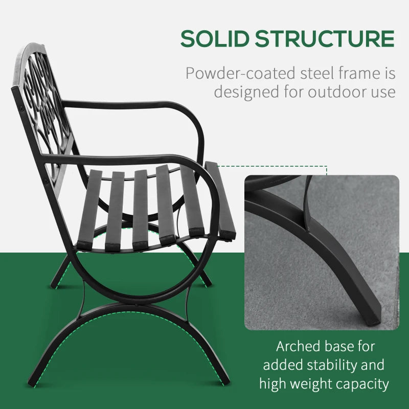 50" 2-Seater Outdoor Garden Bench Antique Loveseat with Armrest for Yard, Lawn, Porch, Patio, Steel/ Black