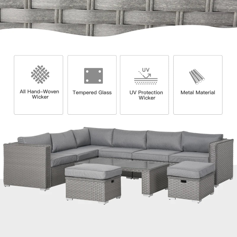 Outsunny 6 PCs Rattan Corner Sofa Set Outdoor Conservatory Furniture Grey