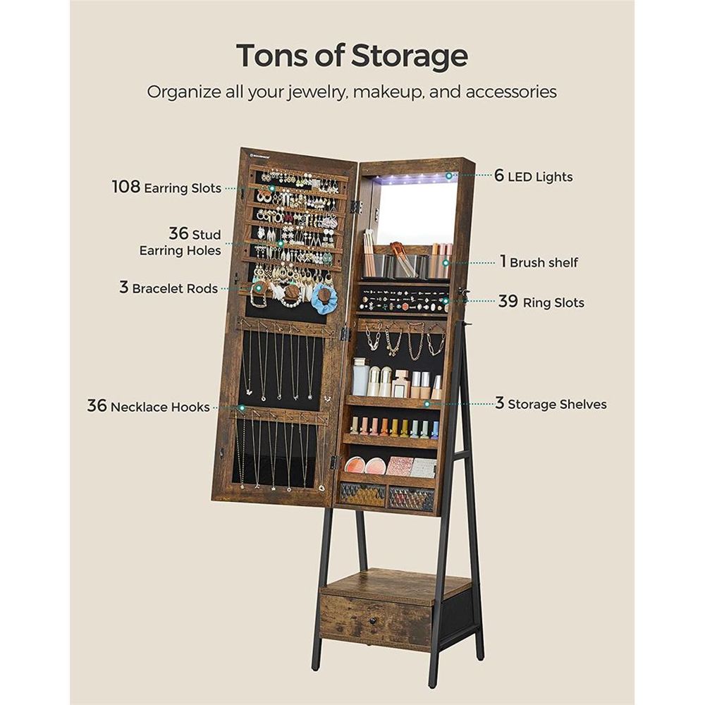 SONGMICS Lockable Jewelry Armoire with Full-Length Mirror