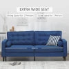 HOMCOM Mid-Century Sofa, Couch with Button-Tufted Back Cushion, Velvet Feel Fabric Upholstery, 2 Cylindrical Pillows and Rubber Wood Legs, Dark Blue