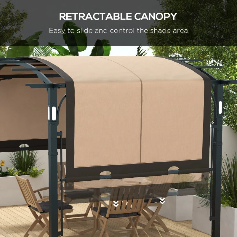 Outsunny 9.5' x 11' Outdoor Pergola Patio Gazebo with Retractable Canopy and LED Lights, for BBQ, Lawn, Backyard