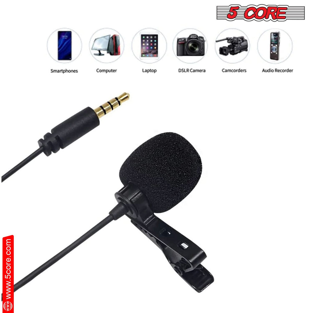 5Core Lavalier Microphone Clip On Professional Grade 3.5mm Lapel Mic Omnidirectional Lav Mic