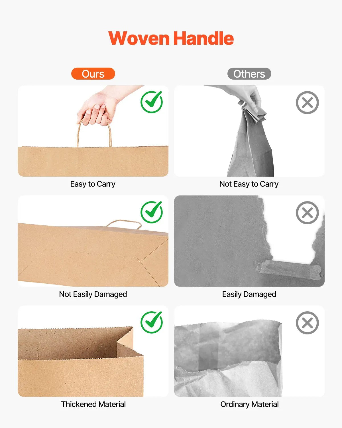 VEVOR Kraft Paper Bags with Handles – Large Eco-Friendly Bags