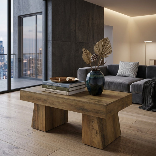Rustic Farmhouse Coffee Table, 47.24-Inch Rectangular Center Table with Solid Base