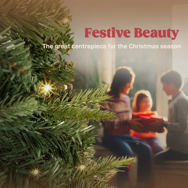 HOMCOM 7FT Prelit Pop Up Artificial Christmas Tree, Collapsible Green Xmas Tree with Warm White LED Lights and Metal Stand