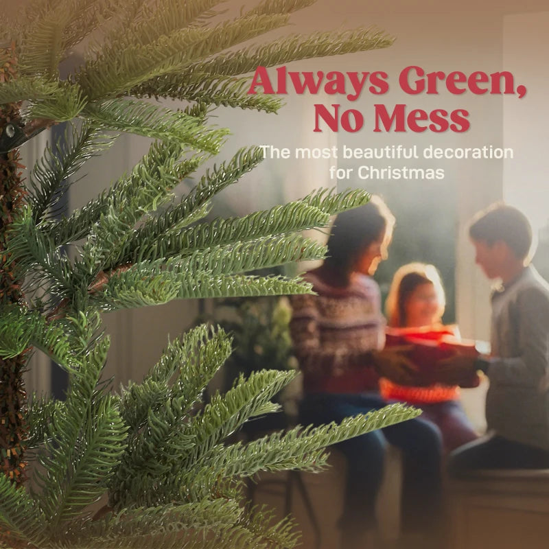 HOMCOM 7ft Artificial Fir Pencil Christmas Tree – Hinged Xmas Tree with 646 Branch Tips & Metal Stand, Easy Assembly, Green