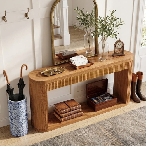 63-Inch Fluted Console Table, Modern Sofa Table for Entryway And Living Room