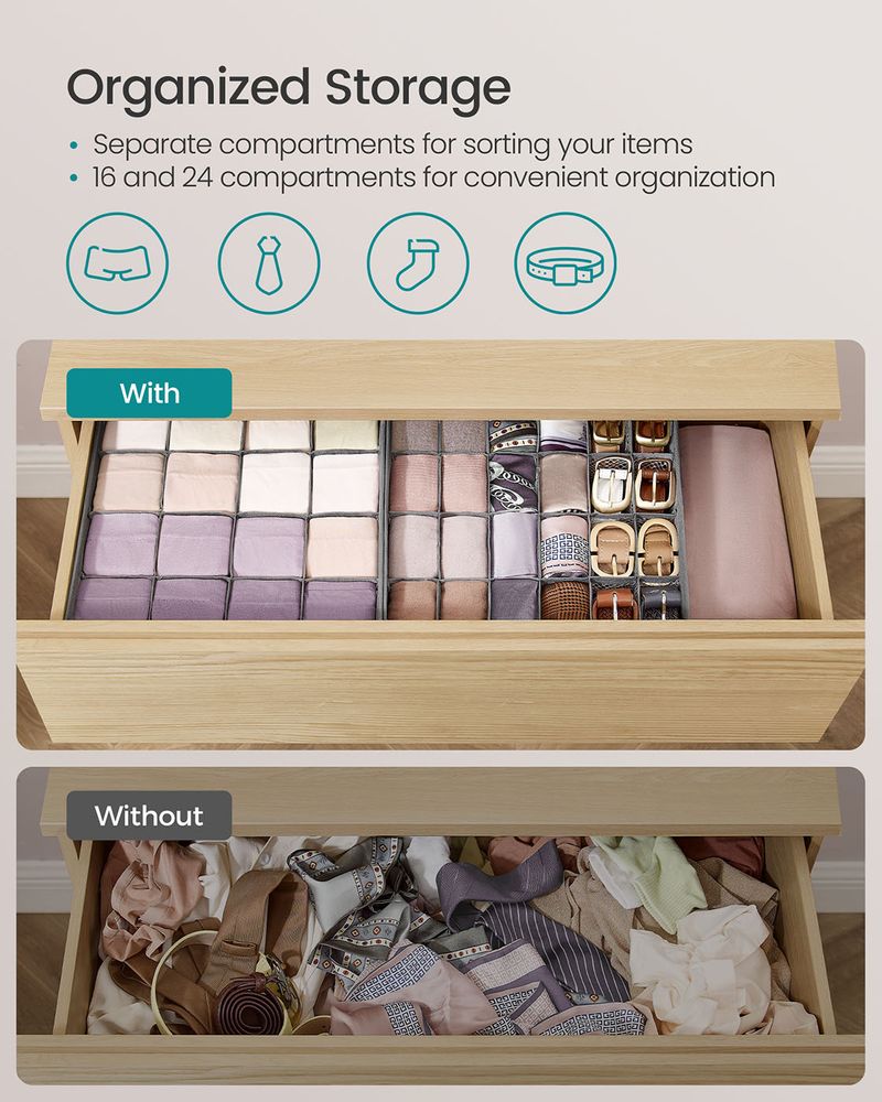 SONGMICS Set of 4 Closet Organizers for Underwear, 80 Cells