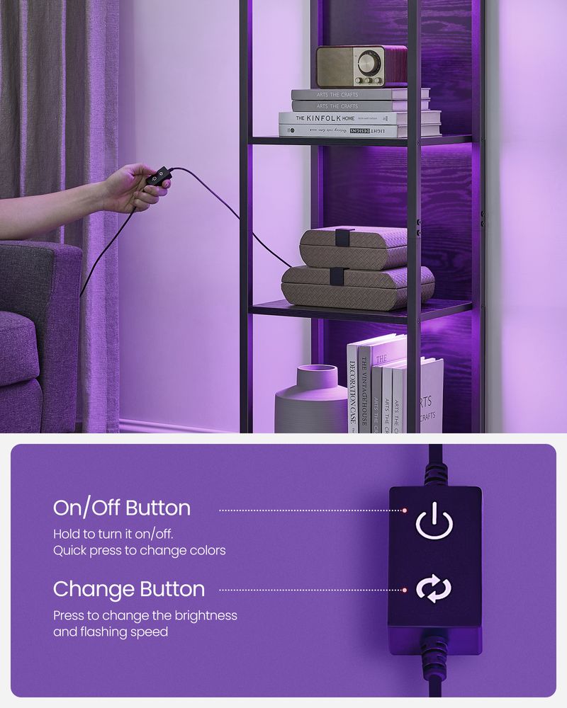 VASAGLE 6-Tier LED Bookshelf with Dimmable Lights
