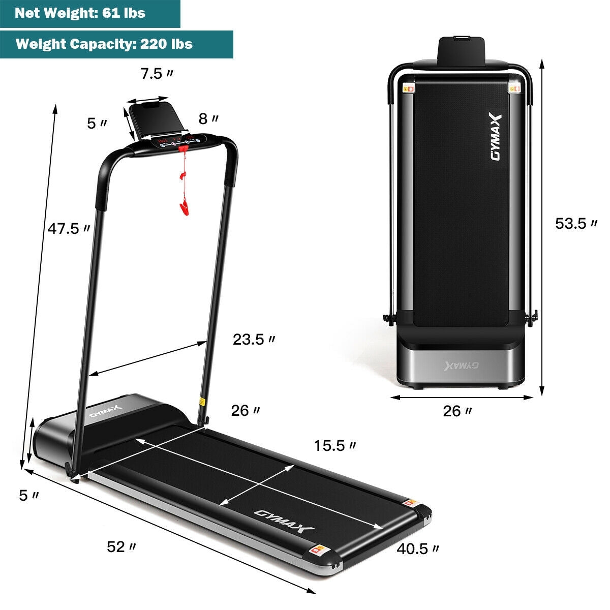 Ultra-thin Electric Folding Motorized Treadmill with LED Monitor Low NoiseÂ