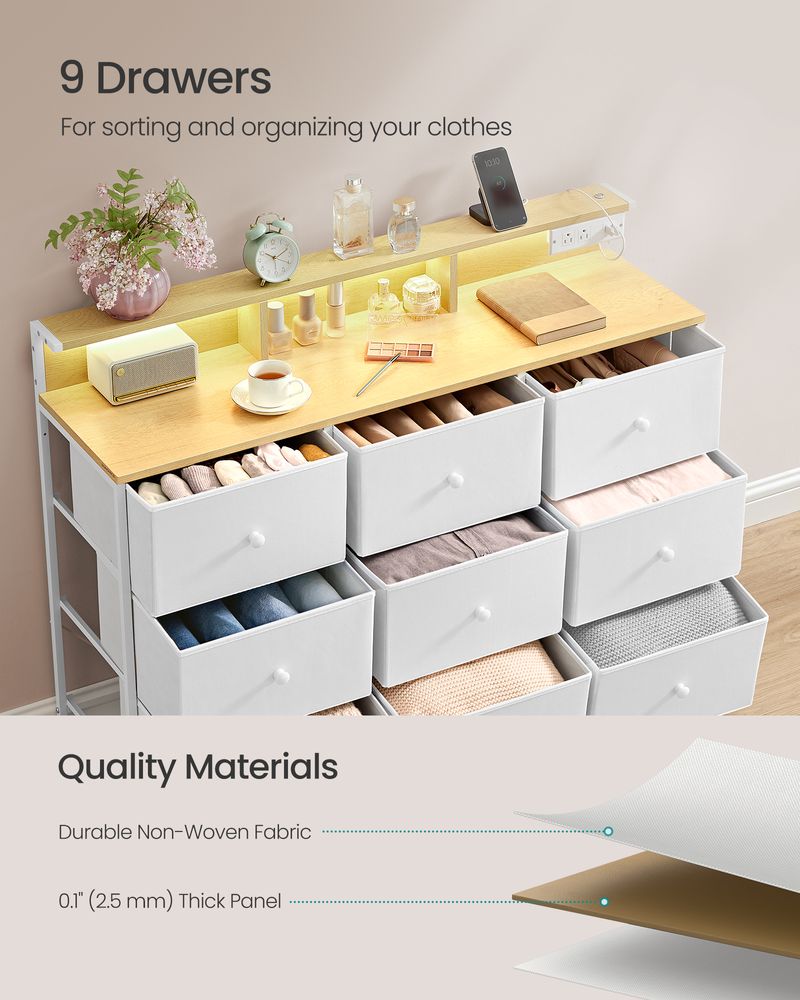SONGMICS Storage Organizer with 9 Fabric Drawers and LED Lights