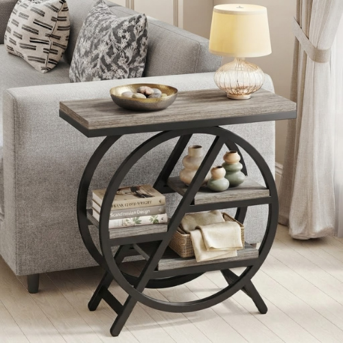 4-Tier End Table, Small Industrial Side Table with Storage Shelves, Compact Snack Table for Living Room & Bedroom