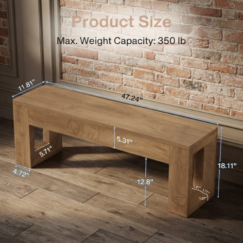 Dining Bench 47" Farmhouse Kitchen Dinner Bench Seat Rustic Wood