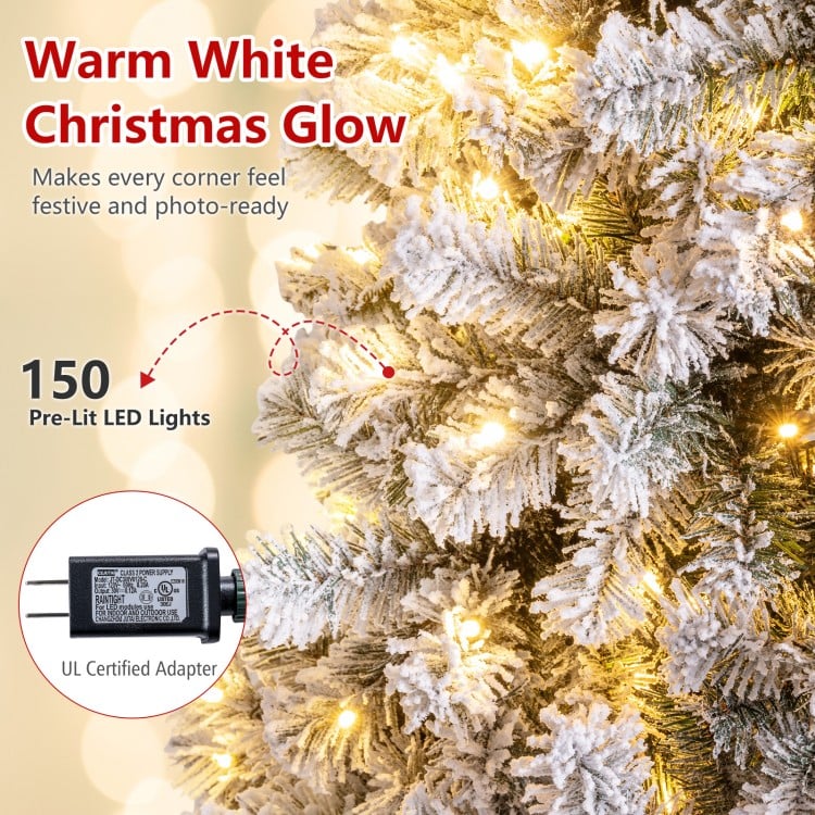 4.5 Ft Pre-Lit Premium Snow Flocked Hinged Artificial Christmas Tree