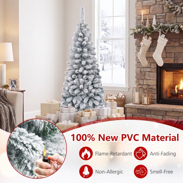 4.5 Feet Unlit Hinged Snow Flocked Artificial Pencil Christmas Tree with 242 Branch