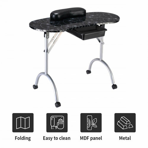 Manicure Nail Table Portable Station Desk Spa Beauty Salon Equipment 2 Color-Black