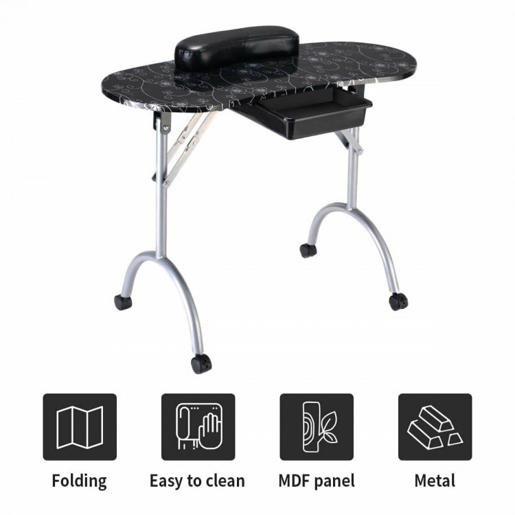 Manicure Nail Table Portable Station Desk Spa Beauty Salon Equipment 2 Color-Black