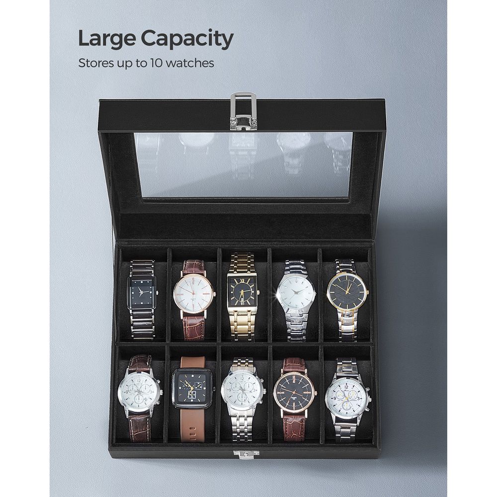 SONGMICS 10-Slot Watch Case with Large Glass Lid