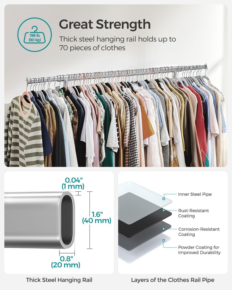SONGMICS Clothes Rack with Extendable Hanging Rail