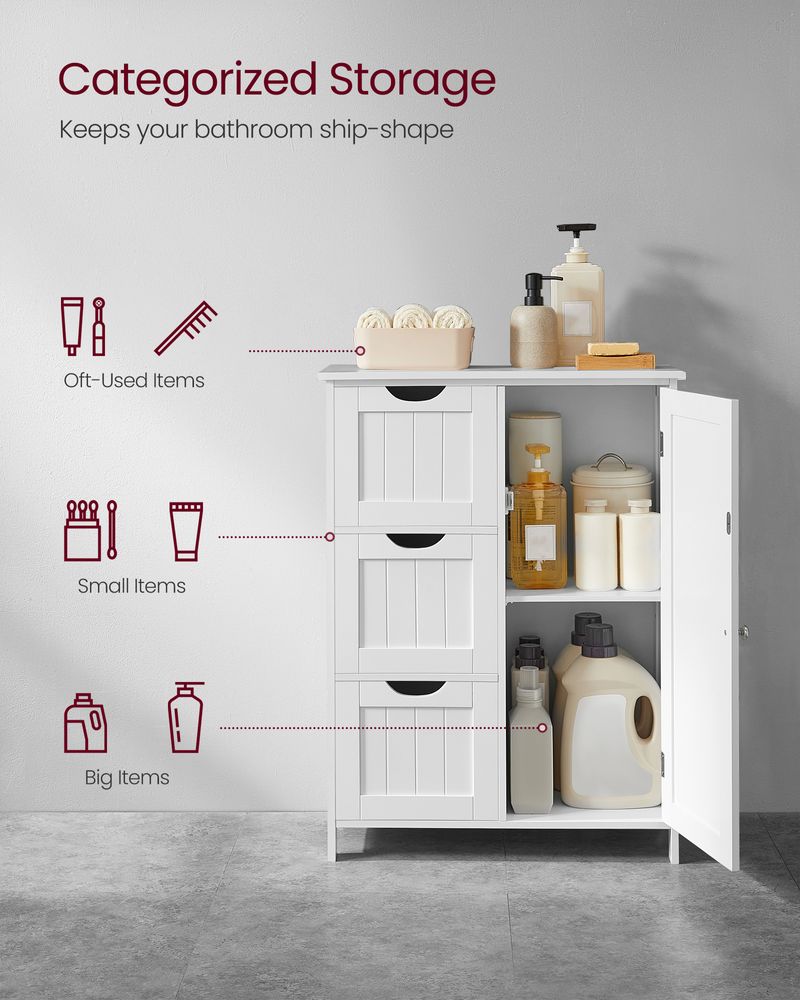 VASAGLE White Bathroom Storage Cabinet with 3 Drawers