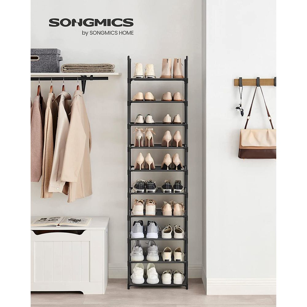 SONGMICS 10-Tier Shoe Shelf with Metal Frame